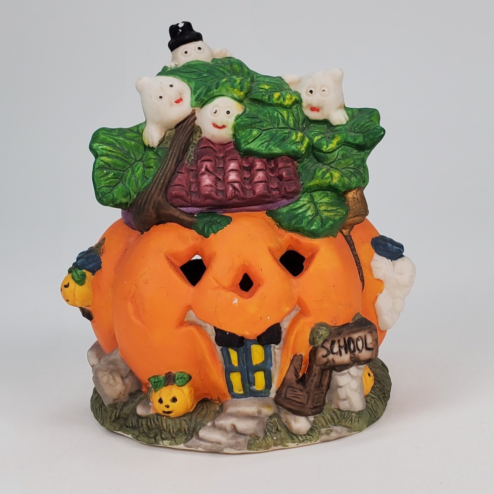 Halloween Pumpkin School House Ceramic Ghosts Jack-O-Lantern